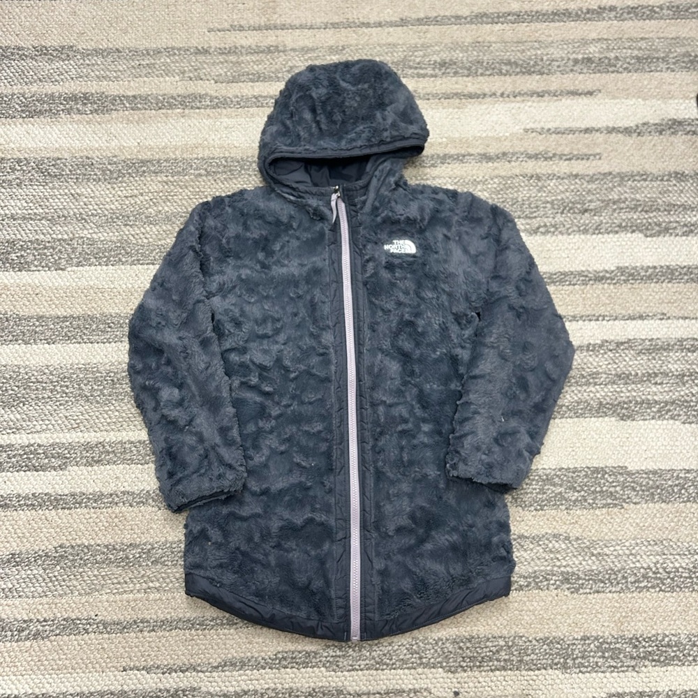 The North Face Kids Medium Gray Reversible Puffer Jacket Fuzzy Fleece Jacket